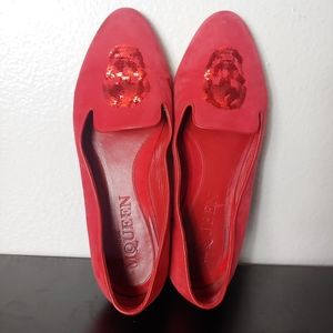 Alexander McQueen Women's Natural Skullvamp Suede Loafer Red Size 38 US 7